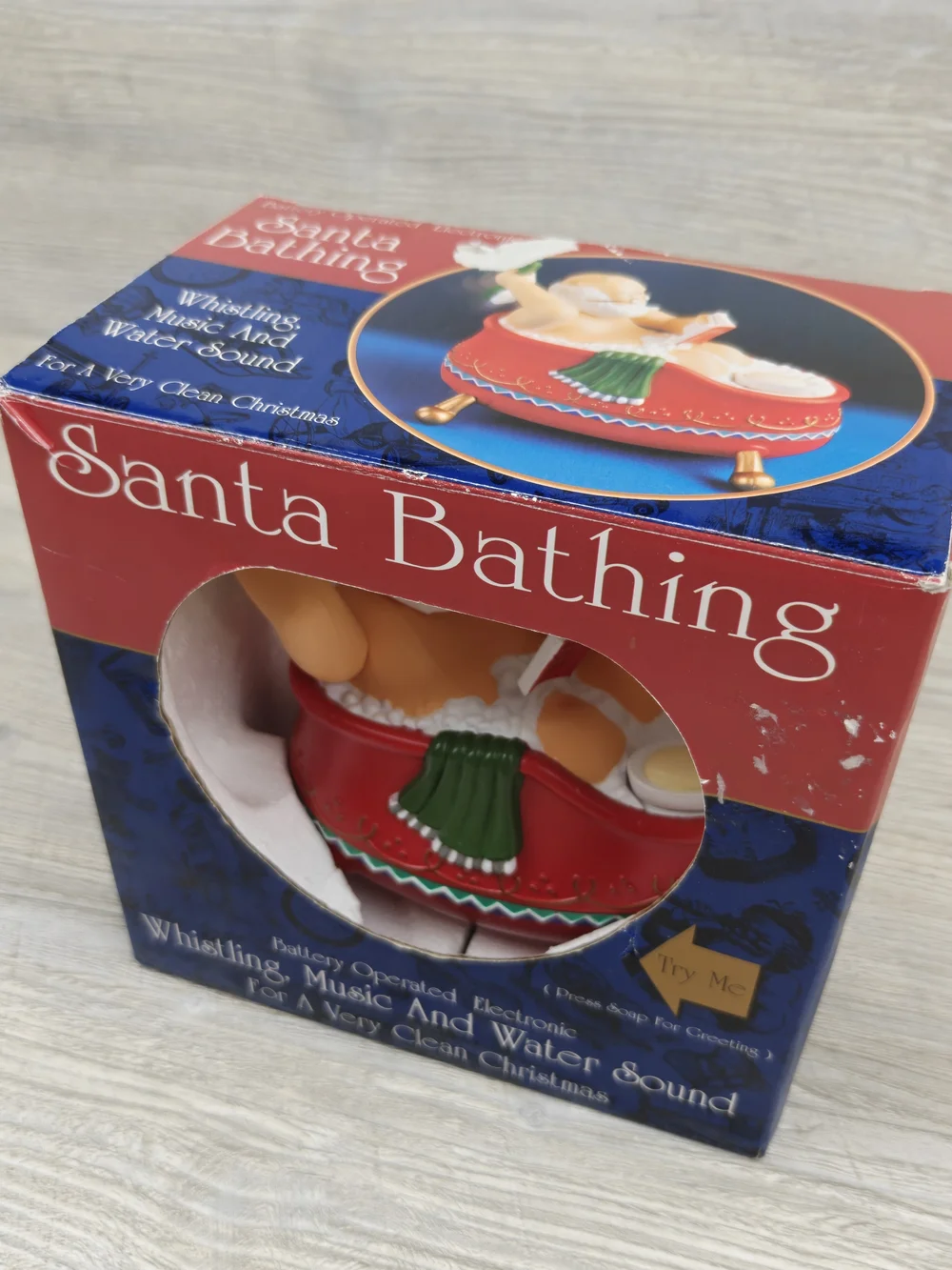 Vintage Santa Bathing Animated Electronic Christmas Decoration Tested w/ Box